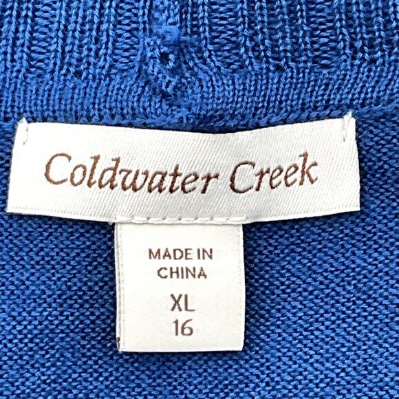 Coldwater Creek Cardigan Women XL Blue‎ Wool Blend Open Front Ribbed Knit - Picture 3 of 13